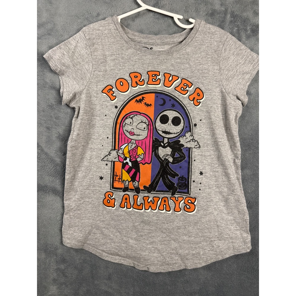 Disney Jumping Beans Nightmare Before Christmas Jack Sally Gray Graphic T Size 7